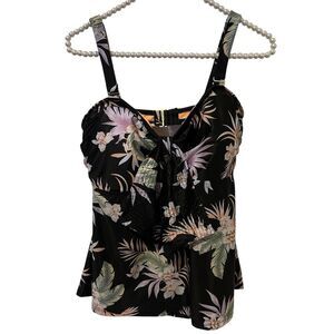 Ibiza Tankini Top 2X Floral Built in Bra Coastal Cruise Vacation Tropical Swim